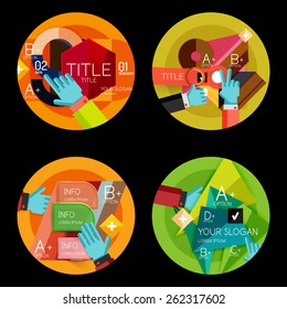 Set of option presentation labels, flat design web infographic boxes, paper graphics with gestures