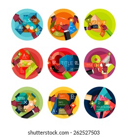 Set of option presentation labels, flat design web infographic boxes, paper graphics with gestures
