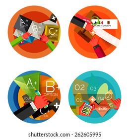Set of option presentation labels, flat design web infographic boxes, paper graphics with gestures