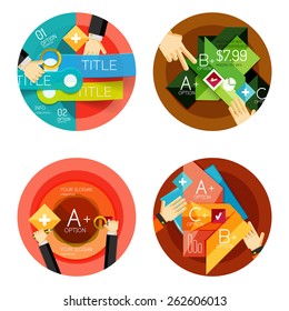 Set of option presentation labels, flat design web infographic boxes, paper graphics with gestures