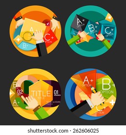 Set of option presentation labels, flat design web infographic boxes, paper graphics with gestures