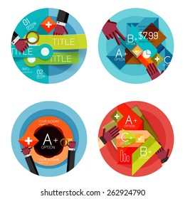 Set of option presentation labels, flat design web infographic boxes, paper graphics with gestures