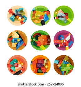 Set of option presentation labels, flat design web infographic boxes, paper graphics with gestures