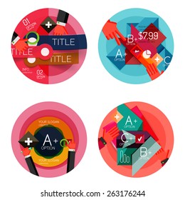 Set of option presentation labels, flat design web infographic boxes, paper graphics with gestures