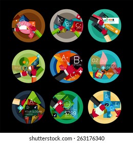 Set of option presentation labels, flat design web infographic boxes, paper graphics with gestures