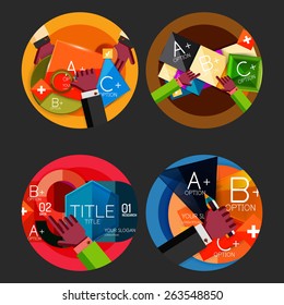 Set of option presentation labels, flat design web infographic boxes, paper graphics with gestures