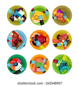 Set of option presentation labels, flat design web infographic boxes, paper graphics with gestures