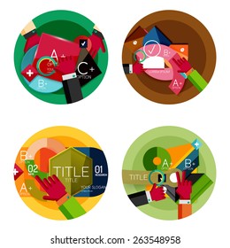 Set of option presentation labels, flat design web infographic boxes, paper graphics with gestures