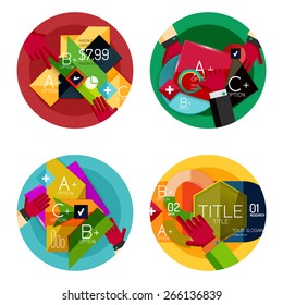 Set of option presentation labels, flat design web infographic boxes, paper graphics with gestures