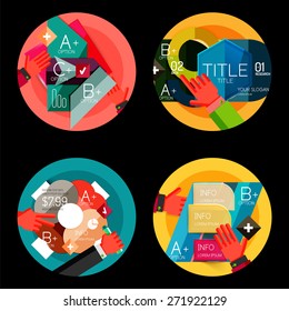 Set of option presentation labels, flat design web infographic boxes, paper graphics with gestures