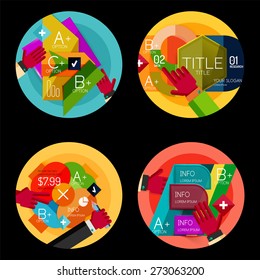 Set of option presentation labels, flat design web infographic boxes, paper graphics with gestures