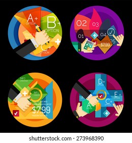 Set of option presentation labels, flat design web infographic boxes, paper graphics with gestures