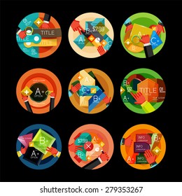 Set of option presentation labels, flat design web infographic boxes, paper graphics with gestures