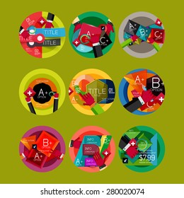 Set of option presentation labels, flat design web infographic boxes, paper graphics with gestures