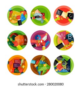 Set of option presentation labels, flat design web infographic boxes, paper graphics with gestures