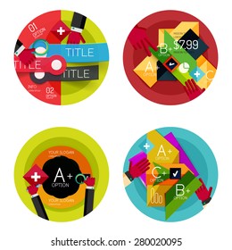 Set of option presentation labels, flat design web infographic boxes, paper graphics with gestures