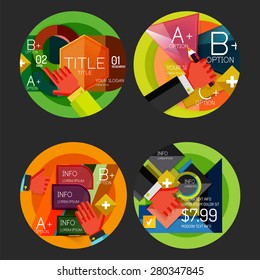 Set of option presentation labels, flat design web infographic boxes, paper graphics with gestures
