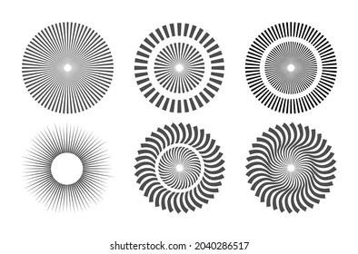 set of options for sunlight. Collection of radial stripes. Flat design