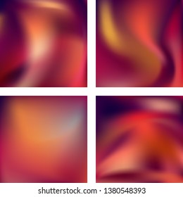 Set with orange abstract blurred backgrounds. Vector illustration. Modern geometrical backdrop. Abstract template.