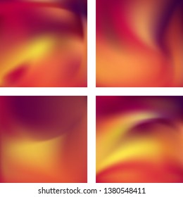Set with orange abstract blurred backgrounds. Vector illustration. Modern geometrical backdrop. Abstract template.