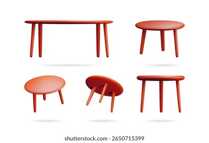 Conjunto de tabelas de ênfase laranja. Moderna mobília minimalista para projetos de design de interiores de casa ou escritório. Elemento 3d criativo.