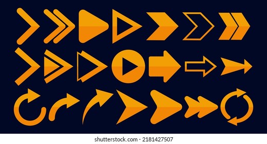 Set von orangefarbenen Pfeilsymbolen. Vektorgrafik