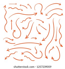 Set of orange arrows isolated on white background. Vector illustration.