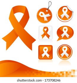 Set of orange awareness ribbons for various causes