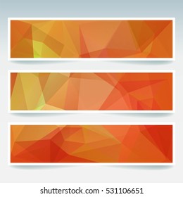 Set of orange banner templates with abstract background.  Modern vector banners with polygonal background