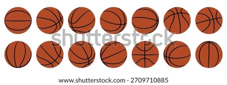 Set of orange basketball balls from different angles. Flat vector illustration isolated on a white background.