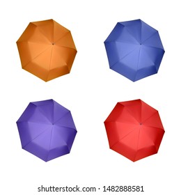 Set of orange, blue, purple and red umbrellas for women. Vector illustration. Protection from rain.