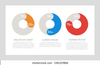 Set of orange, blue and red elements for infographic presentation slides with charts, graphs, circles, number options.