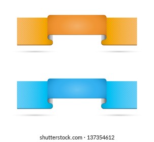 The set of orange and blue ribbon style templates / colored ribbon template