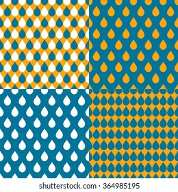 Set Orange Blue Water Drops Background Vector Illustration.