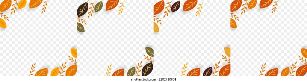 Set of Orange, Brown, and Autumn Leaf Frames, isolated. Nature and foliage border. Editable Vector Illustration. EPS 10.
