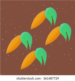 set of orange carrots on a brown background