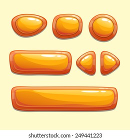 Set of orange cartoon buttons, vector gui elements