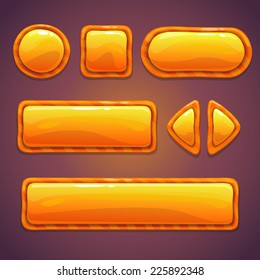 Set of orange cartoon glossy buttons, funny elements for web or GUI design