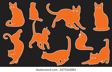 Set Orange Cats. cat silhouette vector illustration collection. Orange silhouette on a white background showing various cat poses. ideal for pet themed designs