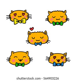 set of orange cats in love. vector illustration