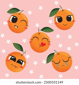 Set of orange characters emojis. Emotion cartoon icon 