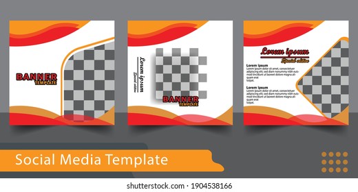 Set of orange color editable minimal square banner template. Suitable for social media post and web internet ads. with background for photo layout. Design template 