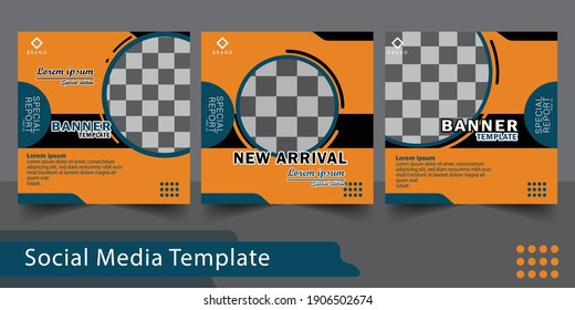 Set of orange color editable minimal square banner template. Suitable for social media post and web internet ads. with background for photo layout. Design template vector