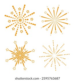 Set of orange color fireworks. Vector illustration of fireworks. Suitable for New Year Festival, 4th of July, Diwali, Chinese New Year, Ramadan, Christmas, Halloween, Party, Festival. Banner, Backgrou