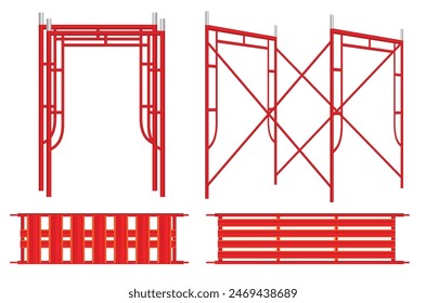 Conjunto de andamio de construcción naranja aislado. Vector Eps