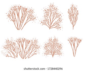 Set of orange coral seaweeds silhouettes flat vector illustration isolated on white background