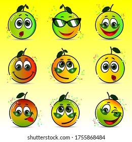 Diseño vectorial de mascota de caricatura de frutas lindas de color naranja