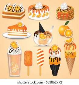 set of orange desserts vector illustration