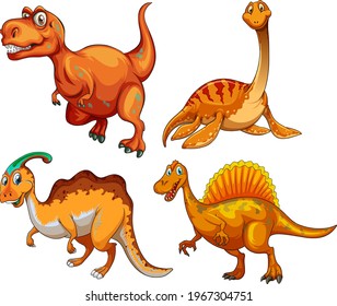 Set of orange dinosaur cartoon character illustration