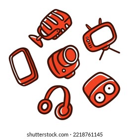 set of orange electronic device in technology theme design. vintage gadget illustration for design element